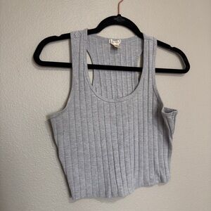 Gray Ribbed Cropped Tank Top